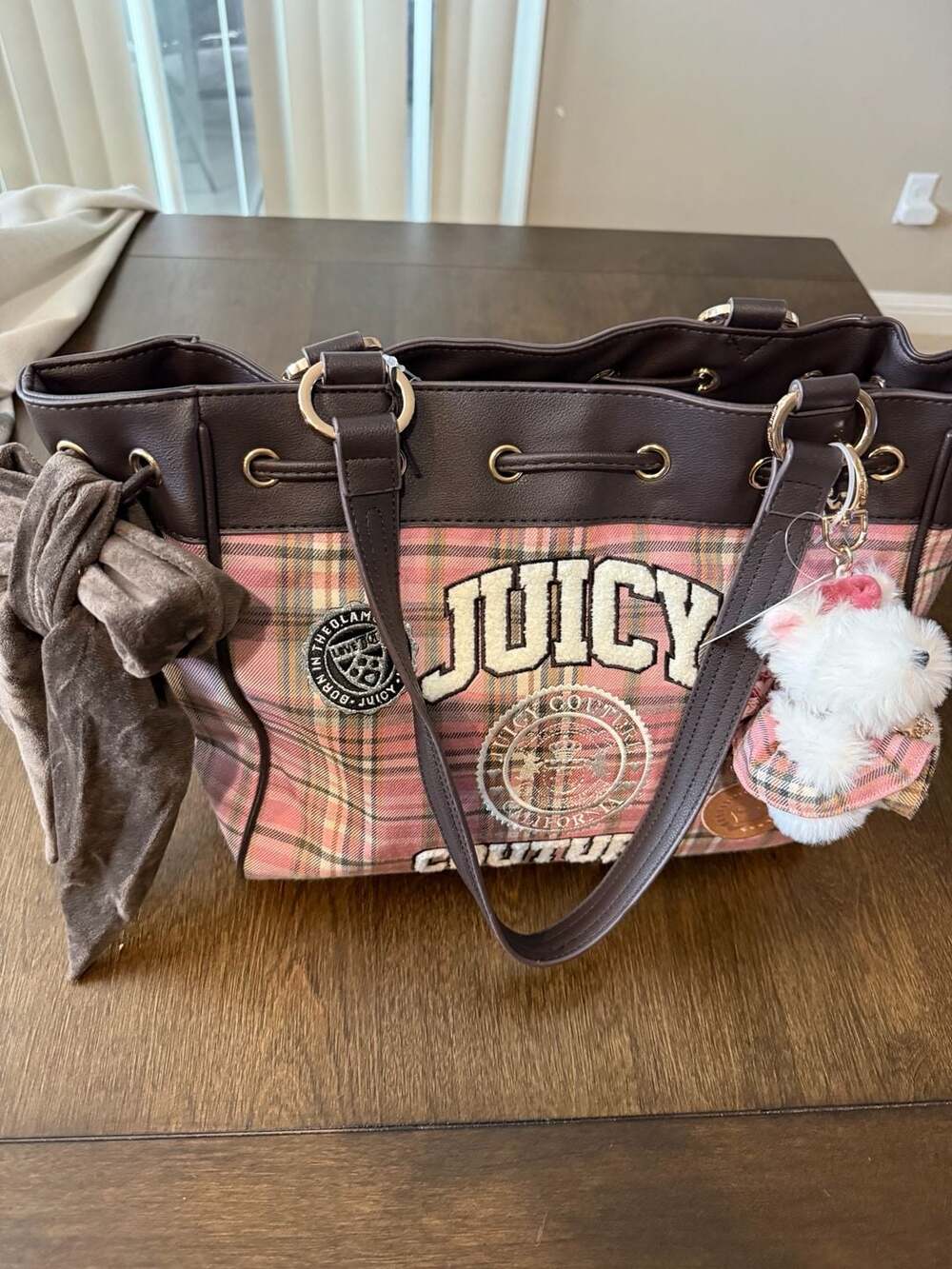 Juicy Couture Pink Plaid Tote Bag With Charm